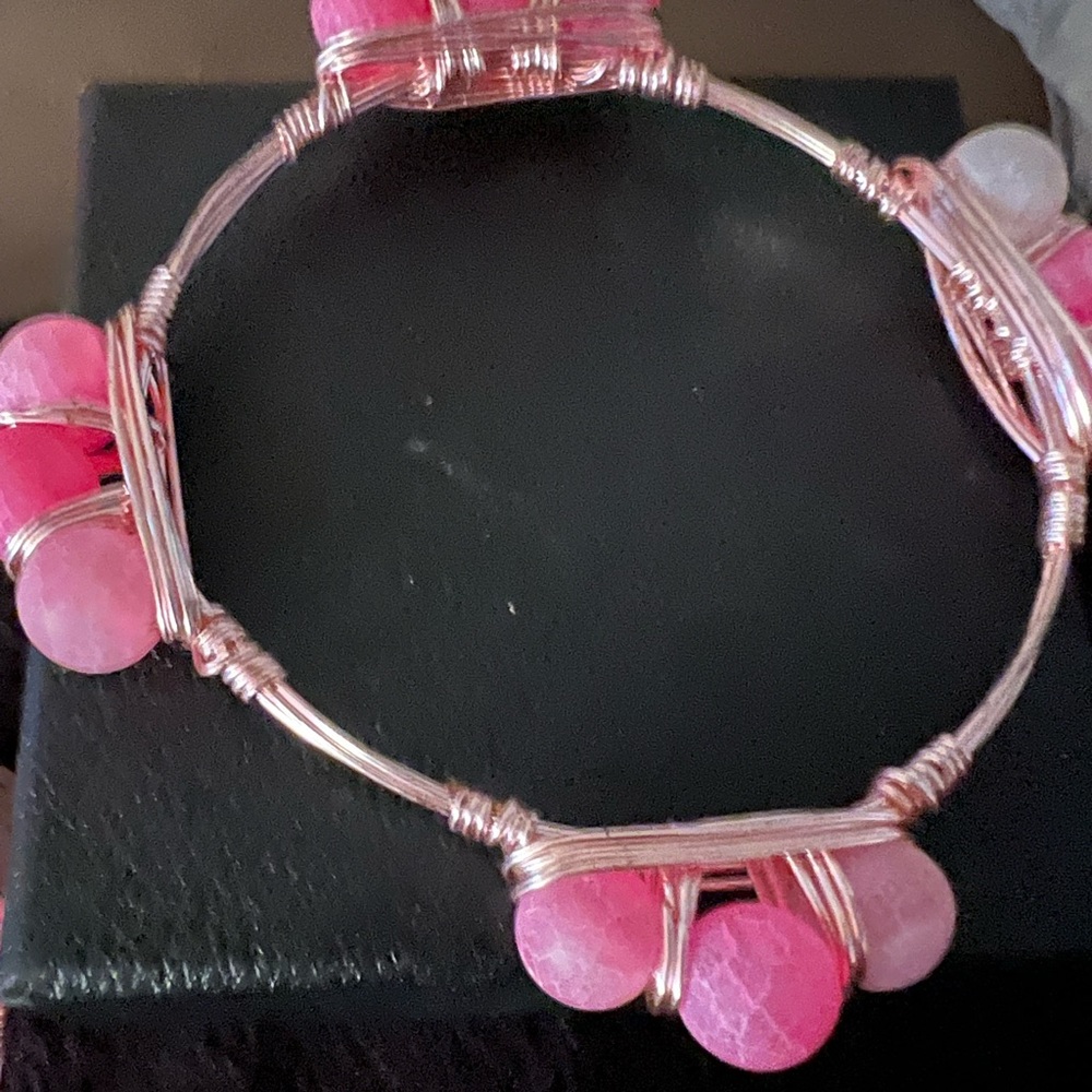 Pink wrapped metal bracelet